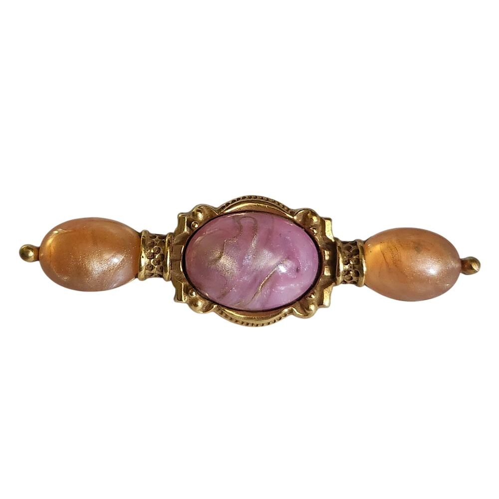 Vtg 1928 Co. Gold Tone Pink Orange Lucite Stone Victorian Revival  Pin Brooch